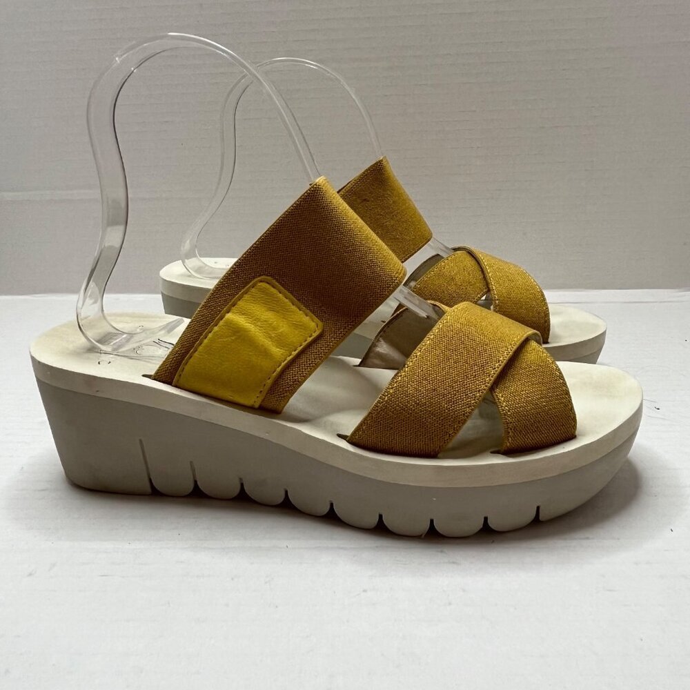 Fly London Yabo Sandal Platform Slides Yellow‎ Bands Size 40